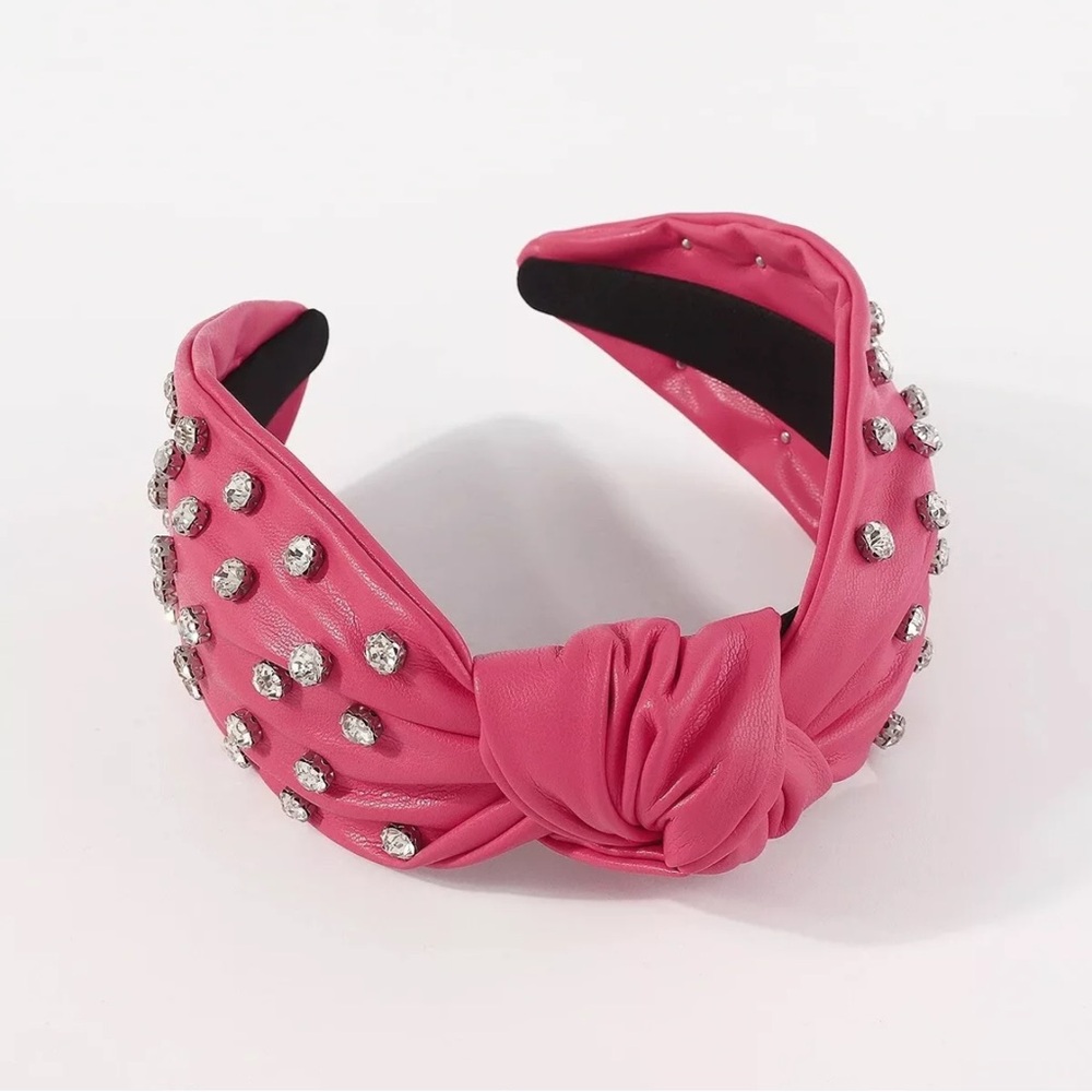 NWT Elegant Soft Vegan Leather Jeweled Knotted Sparkly Headband Statement Piece